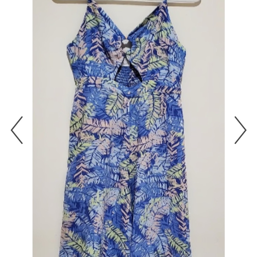Blue Tropical Print Wide-Leg Jumpsuit